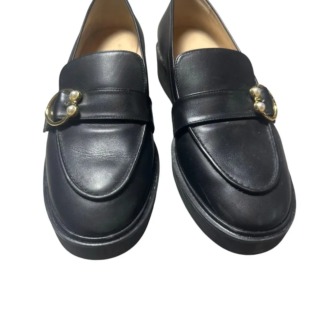 Stuart Weitzman Black Leather Brenna Loafers